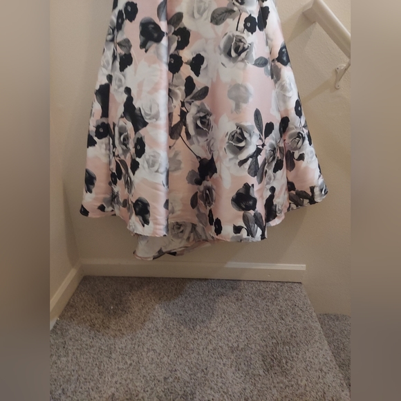 Windsor Black Top with Mesh Midriff Floral Pink and Tulle Train Full Skirt Dress - Picture 11 of 12